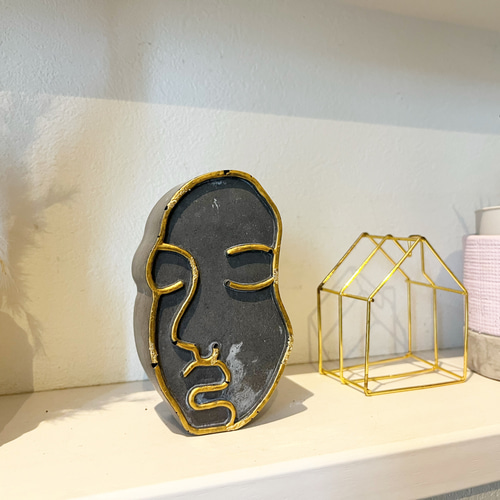 1点限定販売☆インテリア セメントオブジェ フェイス 韓国風 ブラック