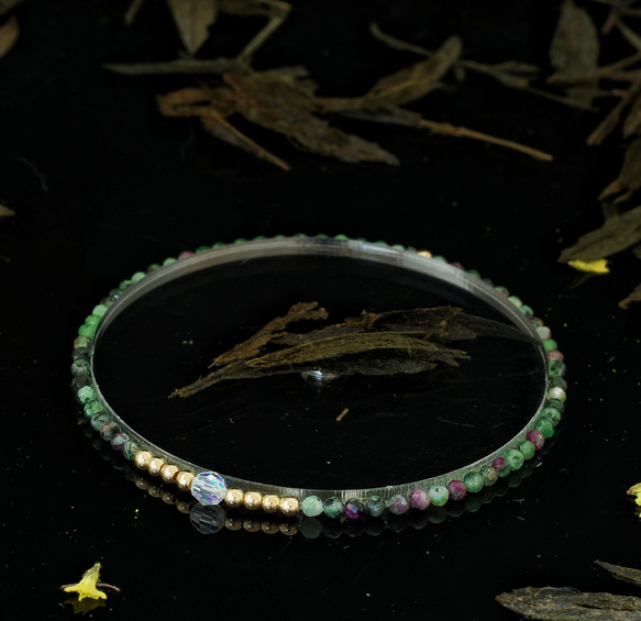 輕奢風紅綠寶石14K包金 GF Swarovski 配珠水晶手鍊 ( Anyolite Bracelet ) 第2張的照片