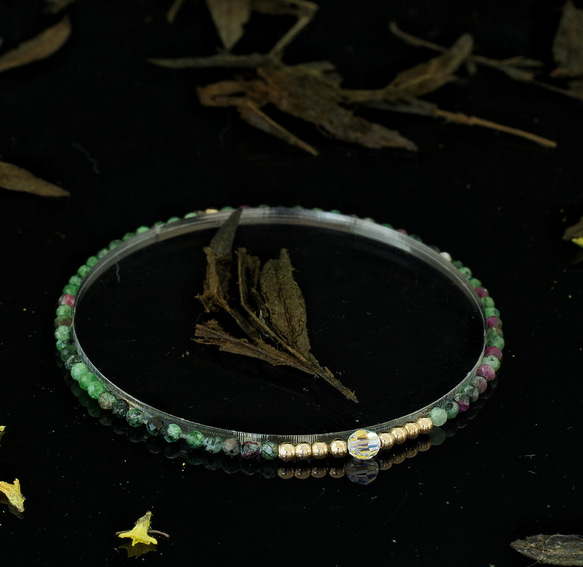 輕奢風紅綠寶石14K包金 GF Swarovski 配珠水晶手鍊 ( Anyolite Bracelet ) 第4張的照片