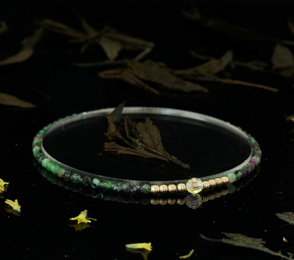 輕奢風紅綠寶石14K包金 GF Swarovski 配珠水晶手鍊 ( Anyolite Bracelet ) 第1張的照片