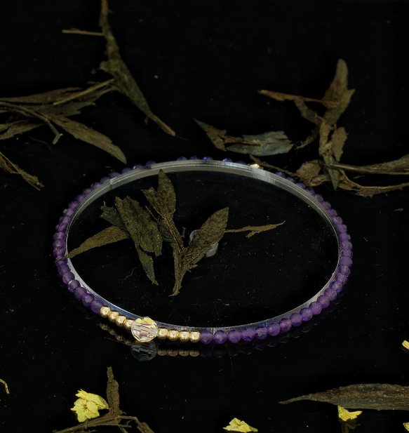 輕奢風紫水晶14K包金 GF Swarovski 配珠水晶手鍊 ( Amethyst Bracelet ) 第6張的照片