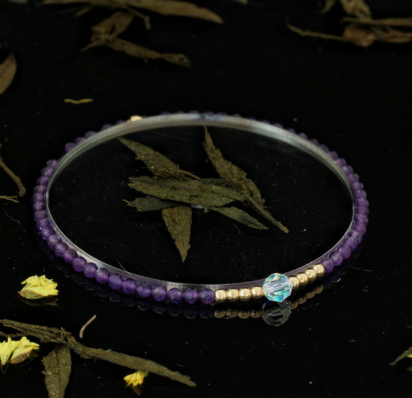 輕奢風紫水晶14K包金 GF Swarovski 配珠水晶手鍊 ( Amethyst Bracelet ) 第4張的照片