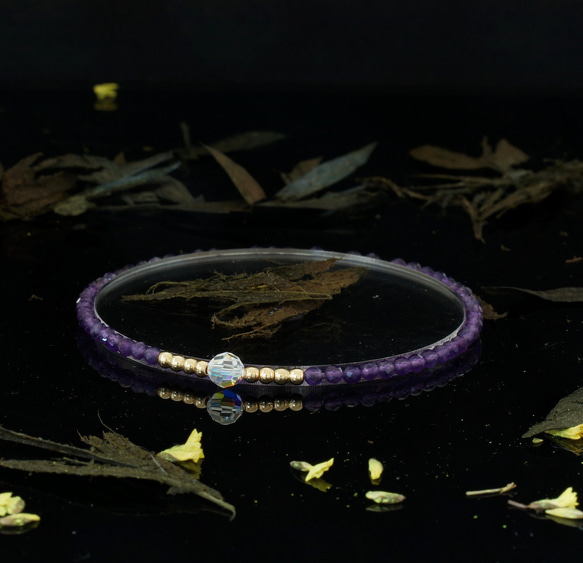 輕奢風紫水晶14K包金 GF Swarovski 配珠水晶手鍊 ( Amethyst Bracelet ) 第7張的照片