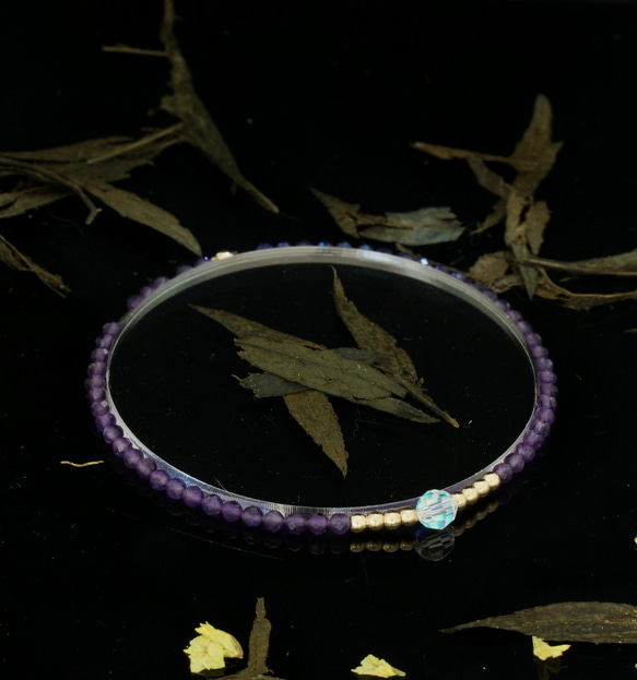 輕奢風紫水晶14K包金 GF Swarovski 配珠水晶手鍊 ( Amethyst Bracelet ) 第2張的照片