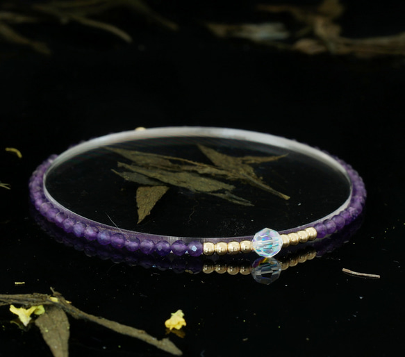 輕奢風紫水晶14K包金 GF Swarovski 配珠水晶手鍊 ( Amethyst Bracelet ) 第8張的照片