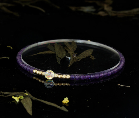 輕奢風紫水晶14K包金 GF Swarovski 配珠水晶手鍊 ( Amethyst Bracelet ) 第3張的照片