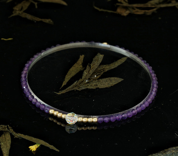 輕奢風紫水晶14K包金 GF Swarovski 配珠水晶手鍊 ( Amethyst Bracelet ) 第5張的照片