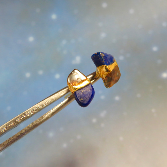 夜空のひかり＊Lapis lazuli×Citrine＊金継ぎピアス／S S size 6枚目の画像