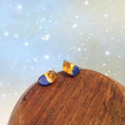 夜空のひかり＊Lapis lazuli×Citrine＊金継ぎピアス／S S size 3枚目の画像