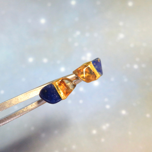 夜空のひかり＊Lapis lazuli×Citrine＊金継ぎピアス／S S size 7枚目の画像