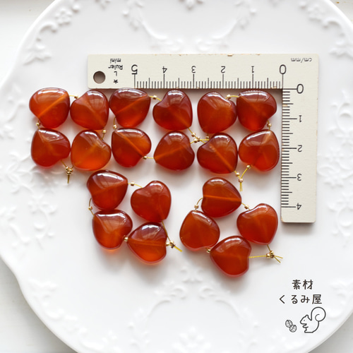PS-0180 天然石 レッドアゲート（赤瑪瑙） 縦穴ハート 13～14mm