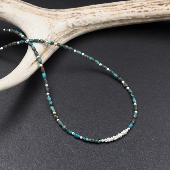 CNK-99 Turquoise & Silver Beads Necklace 43cm    ターコイズ & シルバ 2枚目の画像