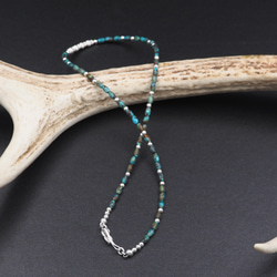 CNK-99 Turquoise & Silver Beads Necklace 43cm    ターコイズ & シルバ 3枚目の画像