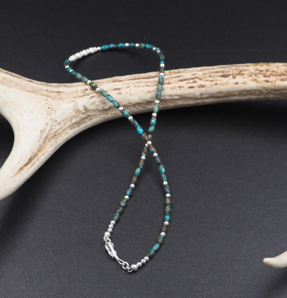 CNK-99 Turquoise & Silver Beads Necklace 43cm    ターコイズ & シルバ 3枚目の画像