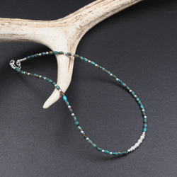 CNK-99 Turquoise & Silver Beads Necklace 43cm    ターコイズ & シルバ 1枚目の画像