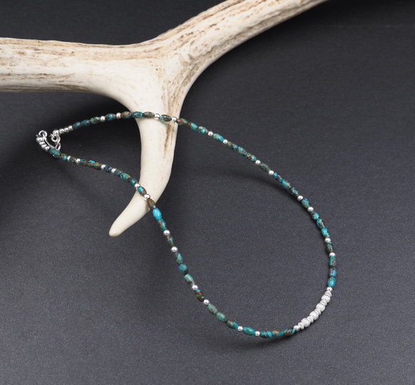 CNK-99 Turquoise & Silver Beads Necklace 43cm    ターコイズ & シルバ 1枚目の画像