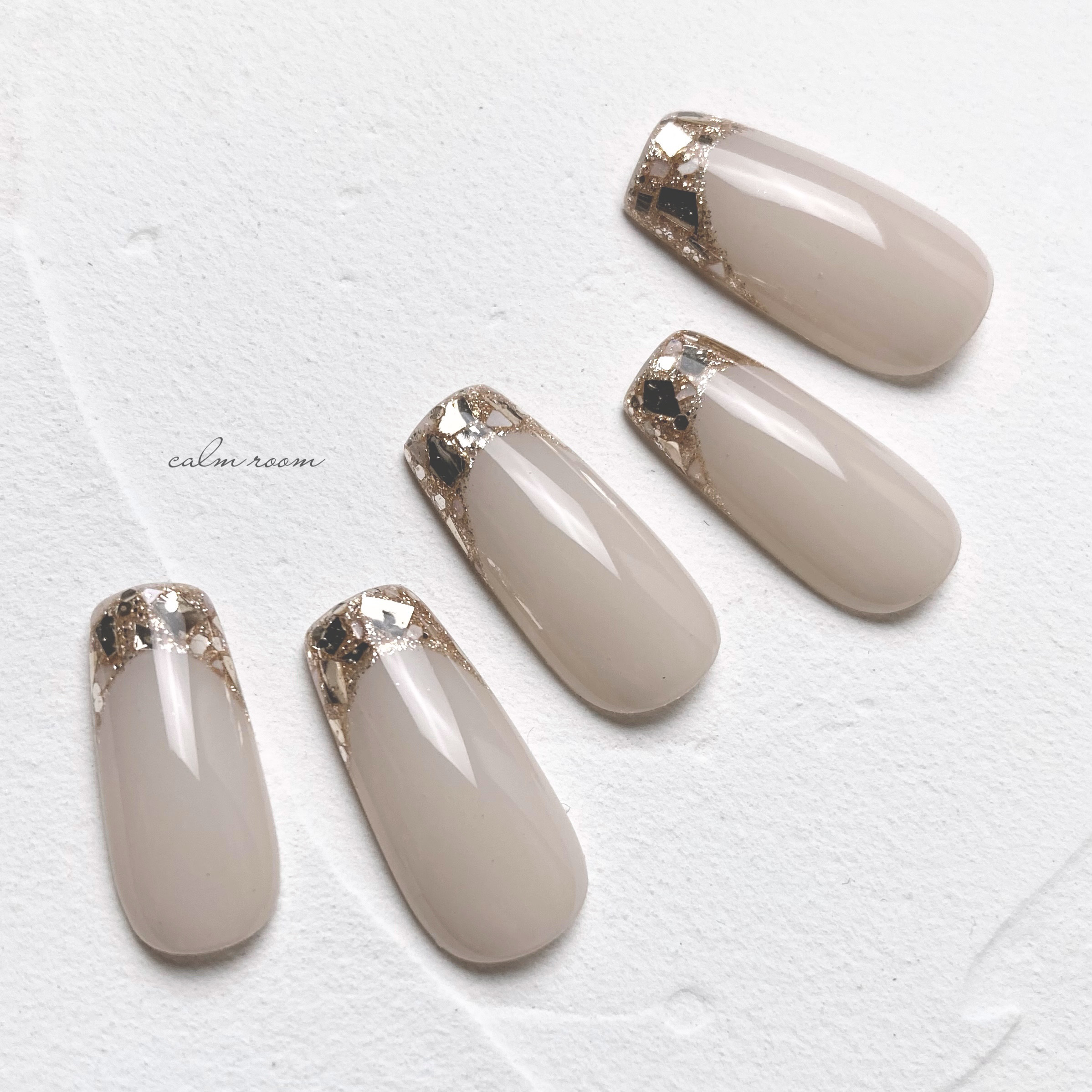 No.500]ガラスフレンチ/ラメ/シェル/ベージュ/ゴールド/シアー