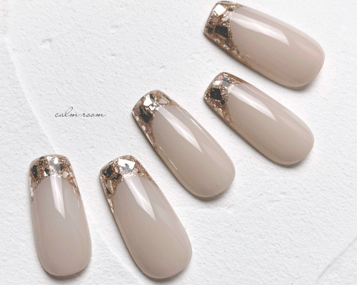 ガラスフレンチネイルチップ～くすみカラー～ ガラスフレンチ くすみパープルジェルネイルチップ - lavy's nail