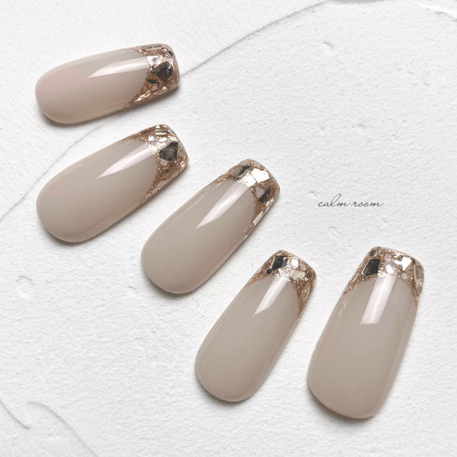 ガラスフレンチネイルチップ～くすみカラー～ くすみグレージュ 大理石 ガラス フレンチ ネイルチップ ネイルチップ