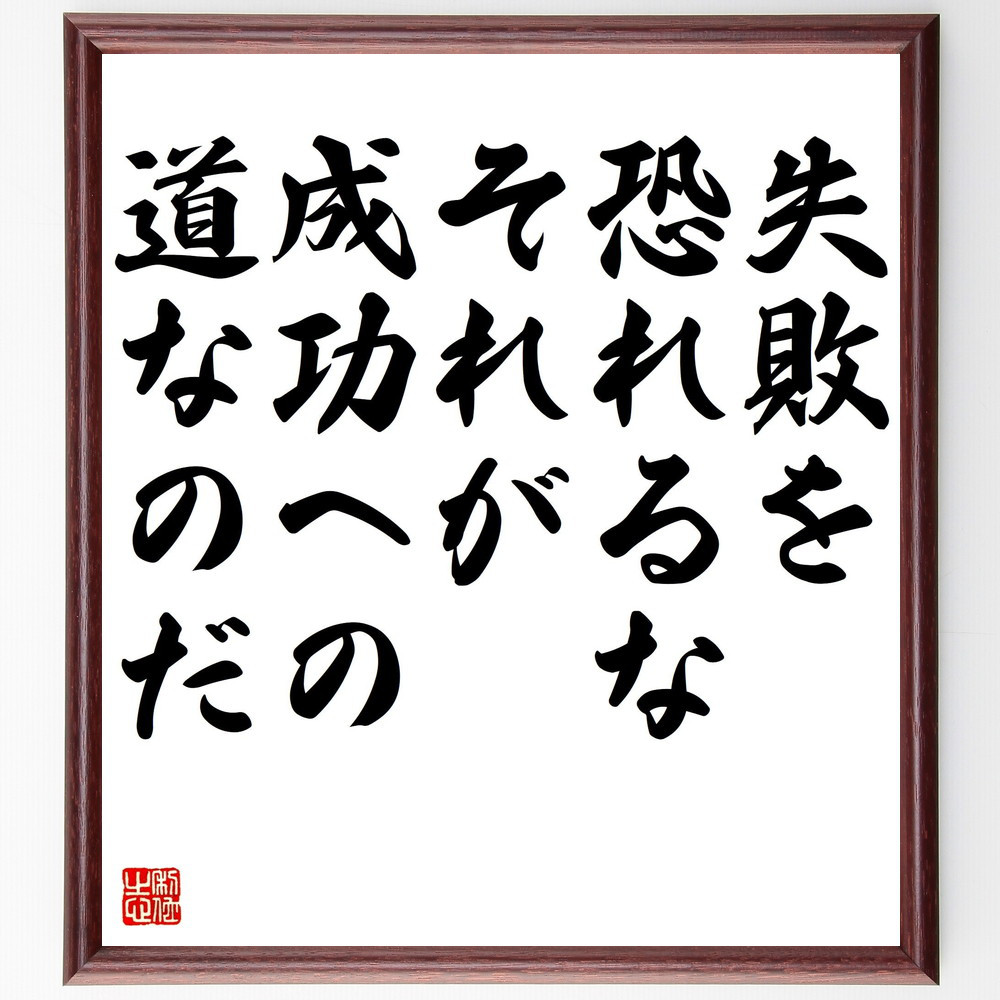 名言「失敗を恐れるな、それが成功への道なのだ」手書き書道色紙額／受注後の毛筆直筆（V5135）