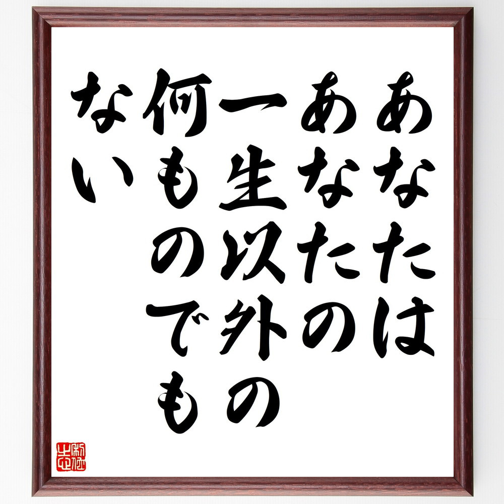 名言「あなたは、あなたの一生以外の何ものでもない」手書き書道色紙額／受注後の毛筆直筆（V5147）