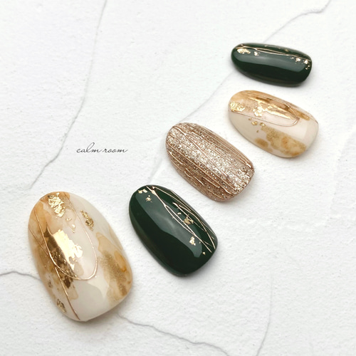 No.540]和風ニュアンス/成人式ネイル/卒業式ネイル/和装/着物/ゴールド