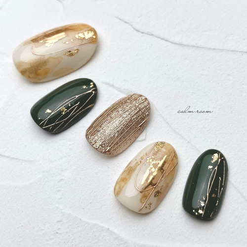 No.540]和風ニュアンス/成人式ネイル/卒業式ネイル/和装/着物/ゴールド