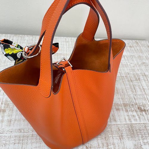 NEW 牛革キューブバッグ L・オレンジ バケツバッグ Ha-chi☆ 通販