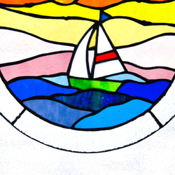 ステンドグラス サンキャッチャー＊夕日と海とヨット＊ 3枚目の画像