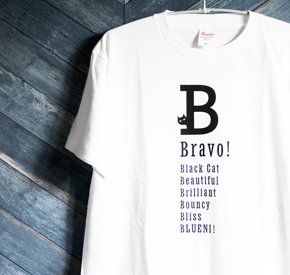 【5色展開】『B』ワード＋neco（ネコ）オリジナルTシャツ／ホワイト 3枚目の画像