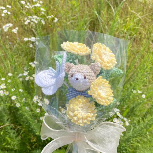 ハイビスカスとひまわりハートレジンヘアゴム ポニーフック変更可能