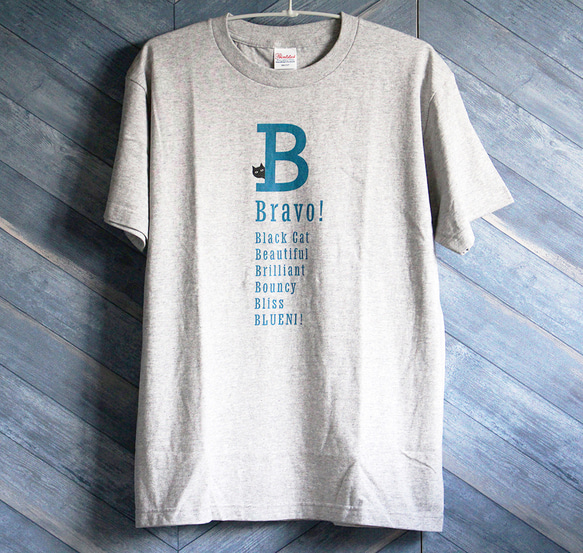 【5色展開】『B』ワード＋neco（ネコ）オリジナルTシャツ／杢グレー 5枚目の画像