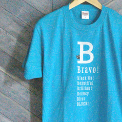 【5色展開】『B』ワード＋neco（ネコ）オリジナルTシャツ／ターコイズ 3枚目の画像