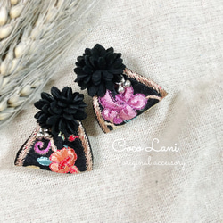 ビーズ刺繍 ブラック ループ フリルリボン ブラウンビーズ ✤ 入学式