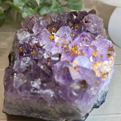カコクセナイト内包✨ 紫水晶 アメジスト クラスター 原石 ラフ
