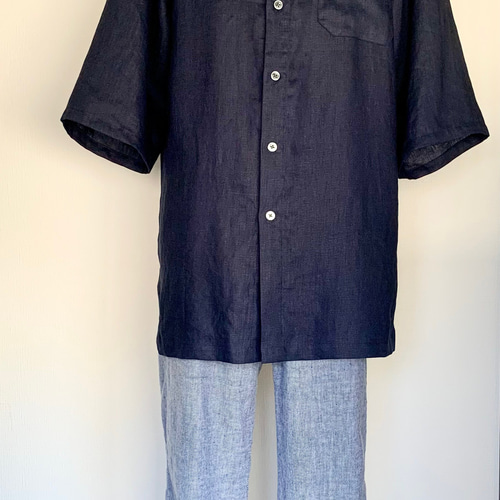 メンズ麻シャツ 夏服 半袖シャツ ロングシャツ M's服 シャツ