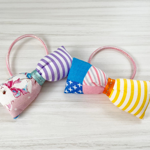 うさみみリボン　ヘアゴム　3こセット　花柄　パステルカラー　ピンク　パープル うさみみリボンヘアゴム3こセット花柄パステルカラーピンクパープル