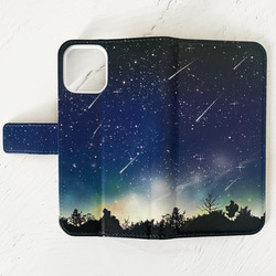 夜空に降り注ぐ流星柄 手帳型 iPhoneケース スマホケース 全機種対応 3枚目の画像