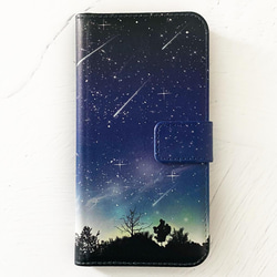 夜空に降り注ぐ流星柄 手帳型 iPhoneケース スマホケース 全機種対応 2枚目の画像