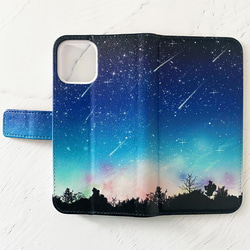 夜空に降り注ぐ流星柄 手帳型 iPhoneケース スマホケース 全機種対応 5枚目の画像