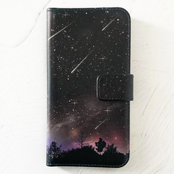 夜空に降り注ぐ流星柄 手帳型 iPhoneケース スマホケース 全機種対応 9枚目の画像