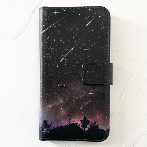 スマホケース｜手帳型｜夜空に降り注ぐ流星柄｜iPhone・Android・全