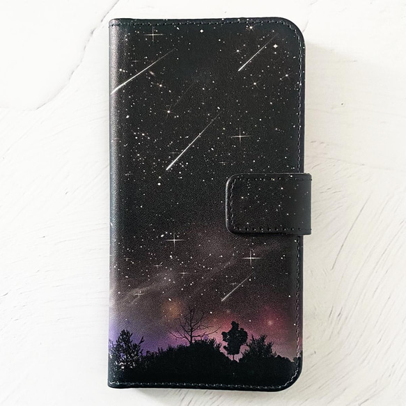 夜空に降り注ぐ流星柄 手帳型 iPhoneケース スマホケース 全機種対応 9枚目の画像