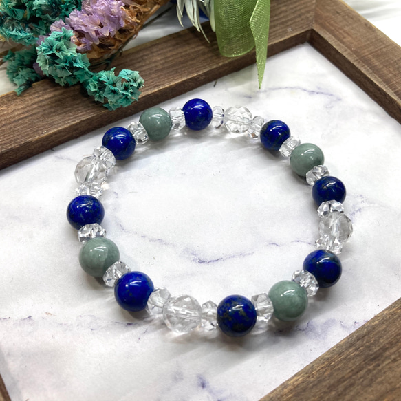 水晶 ビルマ翡翠 ラピスラズリ 天然石 ブレスレット 8mm /パワー 水晶 ビルマ翡翠 ラピスラズリ 天然石 ブレスレット 8mm /パワー