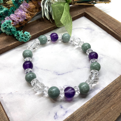 水晶 アメジスト ビルマ翡翠 天然石 ブレスレット 8mm /パワー 天然石