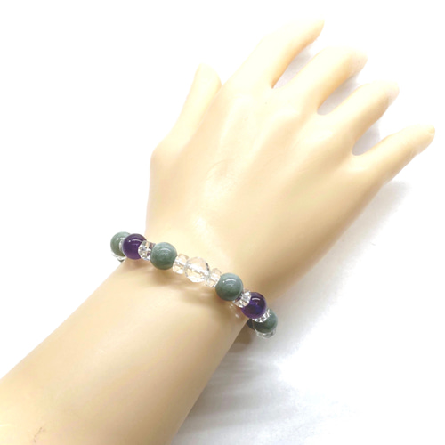 水晶 アメジスト ビルマ翡翠 天然石 ブレスレット 8mm /パワー 天然石