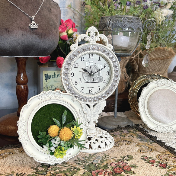 アンティーク アートフラワーフレーム ハンドメイド 押し花フレーム ホワイト プレスフラワー 押し花 フレーム アート