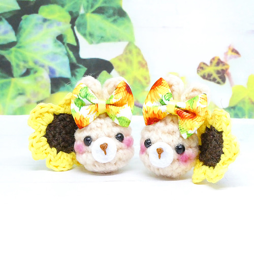 ひまわりデザイン 飛び跳ねうさちゃん ハートヘアゴム ひまわりデザイン 飛び跳ねうさちゃん ハートヘアゴム ひまわり