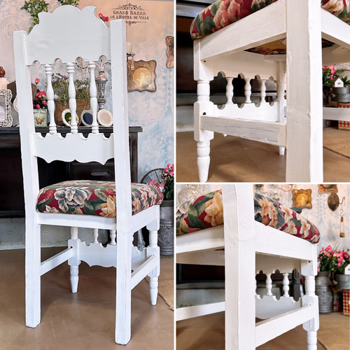 アンティーク商材 オールドウッド クッションチェア ウッドスツール