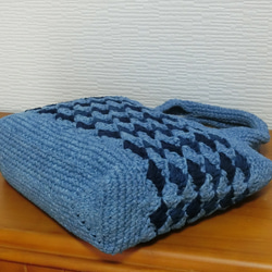 藍染め手編みミニトートバッグ 　松編み　全柄 3枚目の画像